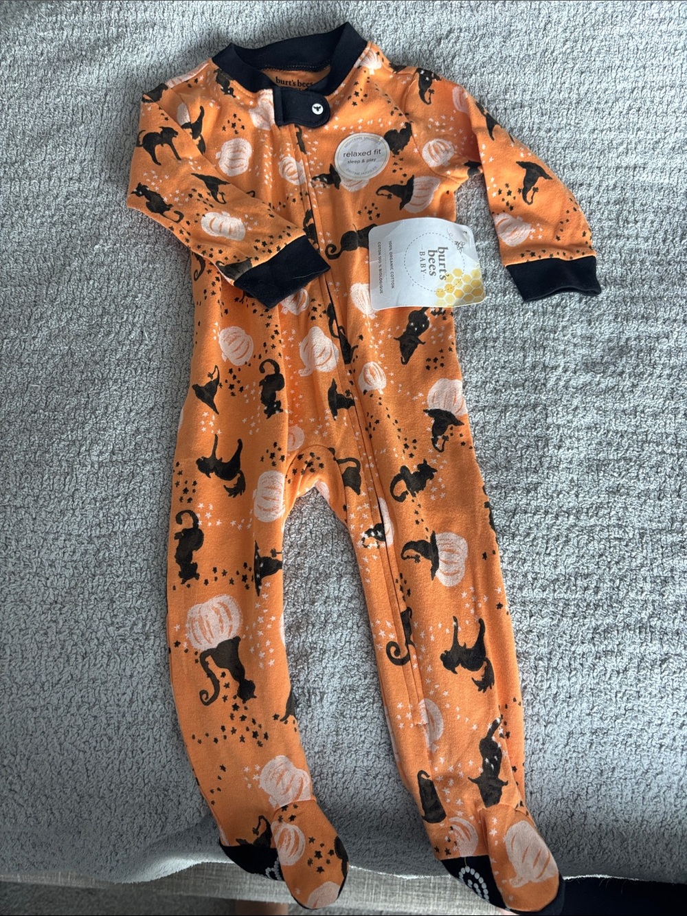 Burt’s Bees Baby - Organic Cotton Orange Black Cat & Pumpkin Footed One-Piece